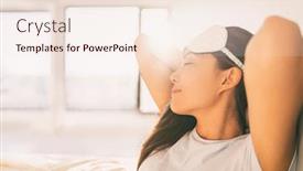  Presentation with bed hotel - PPT theme consisting of sleeping-at-home-woman-waking background and a lemonade colored foreground