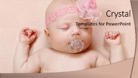  Presentation with baby sleeping - Cool new slide deck with sleeping baby girl wearing lace flower headband and lying down on a pink blanket backdrop and a lemonade colored foreground