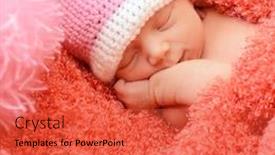  Presentation with dreams - Presentation theme consisting of sleeping cute baby funny pink hat in soft fabric and smiling in sweet dreams beautiful kid's face closeup background and a red colored foreground