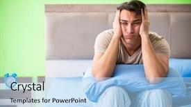  Presentation with insomnia - Slide deck with disturbing - man suffering from sleeping disorder background and a light blue colored foreground