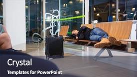  Presentation with sleepy yawning man driving car - Theme enhanced with sleeping in airport waiting area background and a tawny brown colored foreground