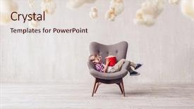  Presentation with movie cinema or theater audience - Slide set consisting of sleeping little boy with popcorn background and a lemonade colored foreground