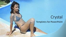  Presentation with water woman swimming underwater - Presentation theme having sleeping near a swimming pool background and a  colored foreground