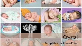  Presentation with newborn babies - Beautiful presentation theme featuring sleeping newborn babies card collage backdrop and a coral colored foreground