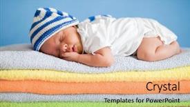  Presentation with newborn baby on his mothers and - Cool new PPT theme with sleeping newborn baby on colorful backdrop and a coral colored foreground