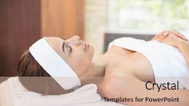  Presentation with day spa - Beautiful slide deck featuring sleeping on bed at spa backdrop and a coral colored foreground