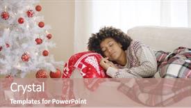  Presentation with christmas baby jesus sleeping - Slides with sleeping on couch beside christmas background and a coral colored foreground