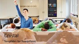  Presentation with pupil - PPT theme featuring sleeping students and diligent pupil background and a coral colored foreground