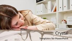  Presentation with woman office desk - PPT layouts consisting of sleeping woman at office desk background and a soft green colored foreground