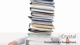  Presentation with paperwork - Colorful presentation theme enhanced with sleeping worker behind high pile of paperwork isolated in white background backdrop and a lemonade colored foreground