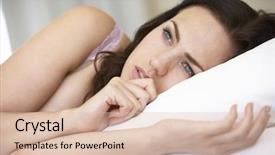  Presentation with worried young female college student - Slide deck with sleepless - worried looking young woman background and a lemonade colored foreground