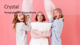  Presentation with women - Slides with sleepover - picture of joyous women 20s background and a lemonade colored foreground
