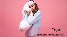  Presentation with pretty girl - Beautiful PPT theme featuring sleepover - portrait of a tired pretty backdrop and a coral colored foreground