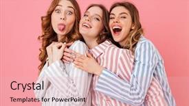  Presentation with fun - Colorful slide deck enhanced with sleepover - portrait of three beautiful young backdrop and a lemonade colored foreground