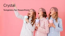  Presentation with paper cups - Slide deck having sleepover - three content women with good background and a lemonade colored foreground