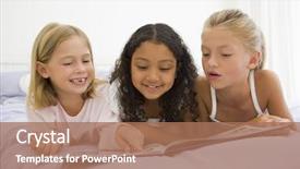  Presentation with group of three young girl - Beautiful presentation design featuring sleepover - three young girls lying backdrop and a coral colored foreground