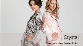  Presentation with octagon two mma fighters standing - PPT theme enhanced with sleepover - two annoyed girls wearing pajamas background and a  colored foreground