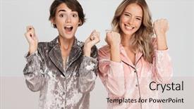  Presentation with cheerful stylish city girl using - Theme consisting of sleepover - two cheerful girls wearing pajamas background and a soft green colored foreground