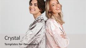  Presentation with gray - Colorful slide deck enhanced with sleepover - two lovely girls wearing pajamas backdrop and a light gray colored foreground