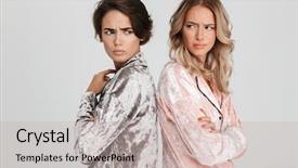  Presentation with upset - PPT layouts with sleepover - two upset girls wearing pajamas background and a soft green colored foreground