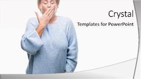  Presentation with senior adults - Theme with sleepy - atrractive senior caucasian redhead woman background and a white colored foreground