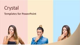  Presentation with woman covering man mouth hand - Beautiful PPT theme featuring sleepy - collage of young beautiful woman backdrop and a lemonade colored foreground