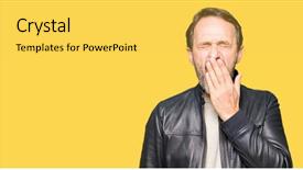  Presentation with black hand - Slide set featuring sleepy - middle age handsome man wearing background and a yellow colored foreground