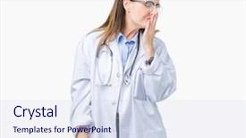  Presentation with medical hand - PPT theme enhanced with sleepy - middle age mature doctor woman background and a  colored foreground