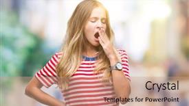  Presentation with sleepiness - Slide set with sleepy - young beautiful blonde woman background and a coral colored foreground