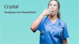  Presentation with hand surgeon - PPT layouts having sleepy - young brunette doctor girl wearing background and a arctic colored foreground