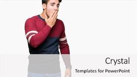  Presentation with creation of man - Cool new presentation design with sleepy - young handsome man over isolated backdrop and a  colored foreground