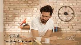  Presentation with breakfast - Cool new slide deck with sleepy-young-man-elbowing backdrop and a  colored foreground