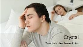  Presentation with sleep - Beautiful presentation design featuring sleepy young man sitting backdrop and a light gray colored foreground