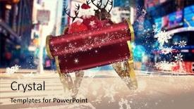  Presentation with santa sleigh - Audience pleasing presentation theme consisting of sleigh against blurry new york backdrop and a  colored foreground