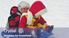  Presentation with children - PPT theme having sleigh ride - children on sled background and a ocean colored foreground