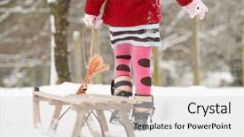  Presentation with close up baby girl knitted - Amazing PPT theme having sleigh ride - close up of girl pulling backdrop and a light gray colored foreground