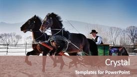  Presentation with horses - Colorful presentation theme enhanced with sleigh ride - man with sledge pulled backdrop and a coral colored foreground