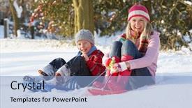 Presentation with riding jetski - Theme with sleigh ride - mother riding on sledgesthrough snowy background and a light blue colored foreground