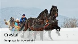  Presentation with horse - PPT layouts enhanced with sleigh ride - people with horse sledge outdoor background and a white colored foreground