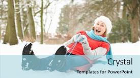  Presentation with woodland - Beautiful presentation theme featuring sleigh ride - senior woman sledging through snowy backdrop and a  colored foreground