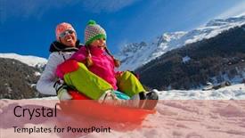 Presentation with winter family - Slides having sleigh ride - sledding winter fun snow family background and a coral colored foreground