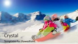  Presentation with snow blizzard in winter - Amazing PPT theme having sleigh ride - winter snow family sledding backdrop and a soft green colored foreground