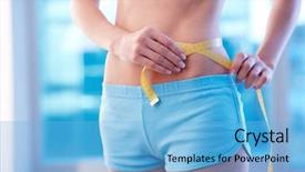  Presentation with close up of sundew drosera - Presentation theme enhanced with slender woman measuring her waist background and a light blue colored foreground