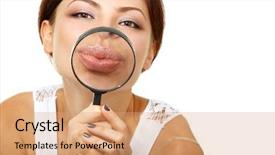  Presentation with magnifying glass - PPT layouts consisting of sleuth - attractive young woman give kiss background and a  colored foreground