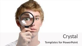  Presentation with looking glass - Audience pleasing theme consisting of sleuth - man looking threw a magnifying backdrop and a white colored foreground