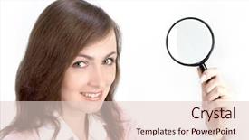  Presentation with magnifying glass - Slides enhanced with sleuth - young woman holding magnifying glass background and a  colored foreground