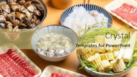  Presentation with seafood - Presentation consisting of slice-of-beef-and-seafood background and a yellow colored foreground