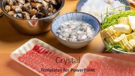  Presentation with seafood - PPT layouts with slice-of-beef-and-seafood background and a coral colored foreground