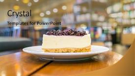  Presentation with cheesecake - Slide set consisting of slice of blueberry cheesecake background and a coral colored foreground