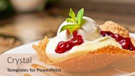  Presentation with ice cream cake - Colorful PPT layouts enhanced with slice of cake with jam ice cream backdrop and a coral colored foreground